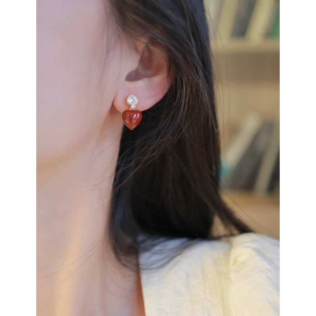 勃艮第红过年戴的酒红色双爱心耳饰耳环蚊香盘耳夹女