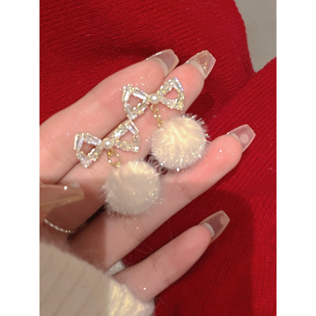 【半笼暖色】过年毛球蚊香盘耳夹女毛绒耳夹秋冬新年