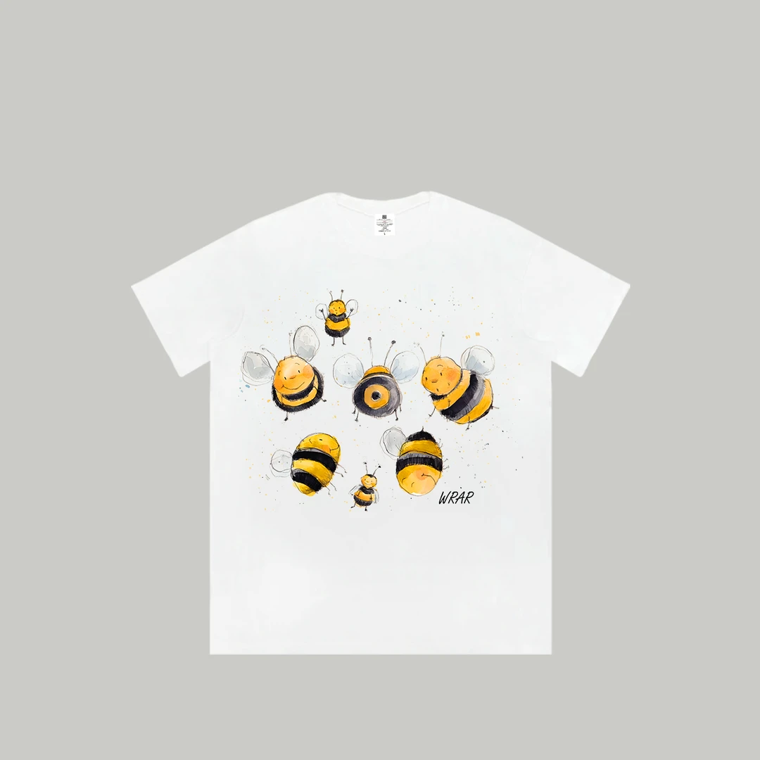 【小胖蜂】新品潮流夏季透气宽松T恤白色休闲情侣春夏印花