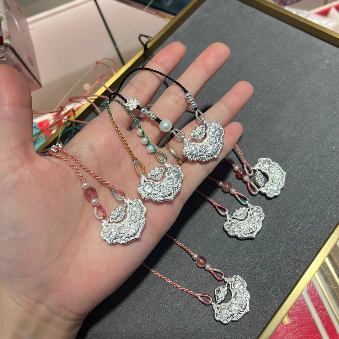 吊坠足银布 足银锦鲤锁包编织民族国风项链七夕礼物送女友甜美