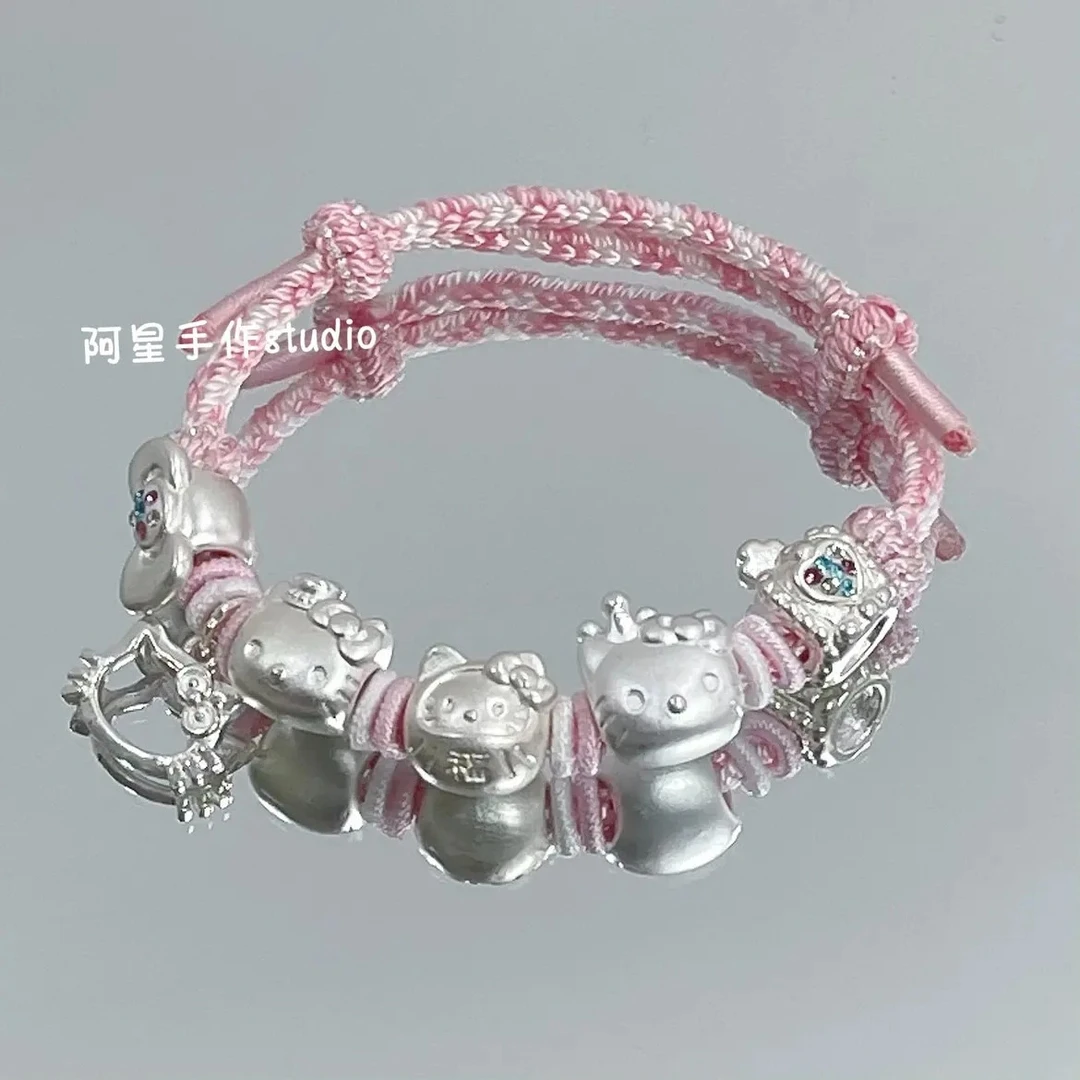 足银布艺手链 足银999三丽鸥diy手工编绳手链凯蒂猫库洛米美乐蒂