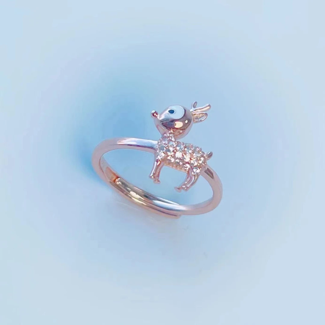 925银锆石戒指 【荣邦】S925银 925银锆石小鹿可爱风七夕送女友