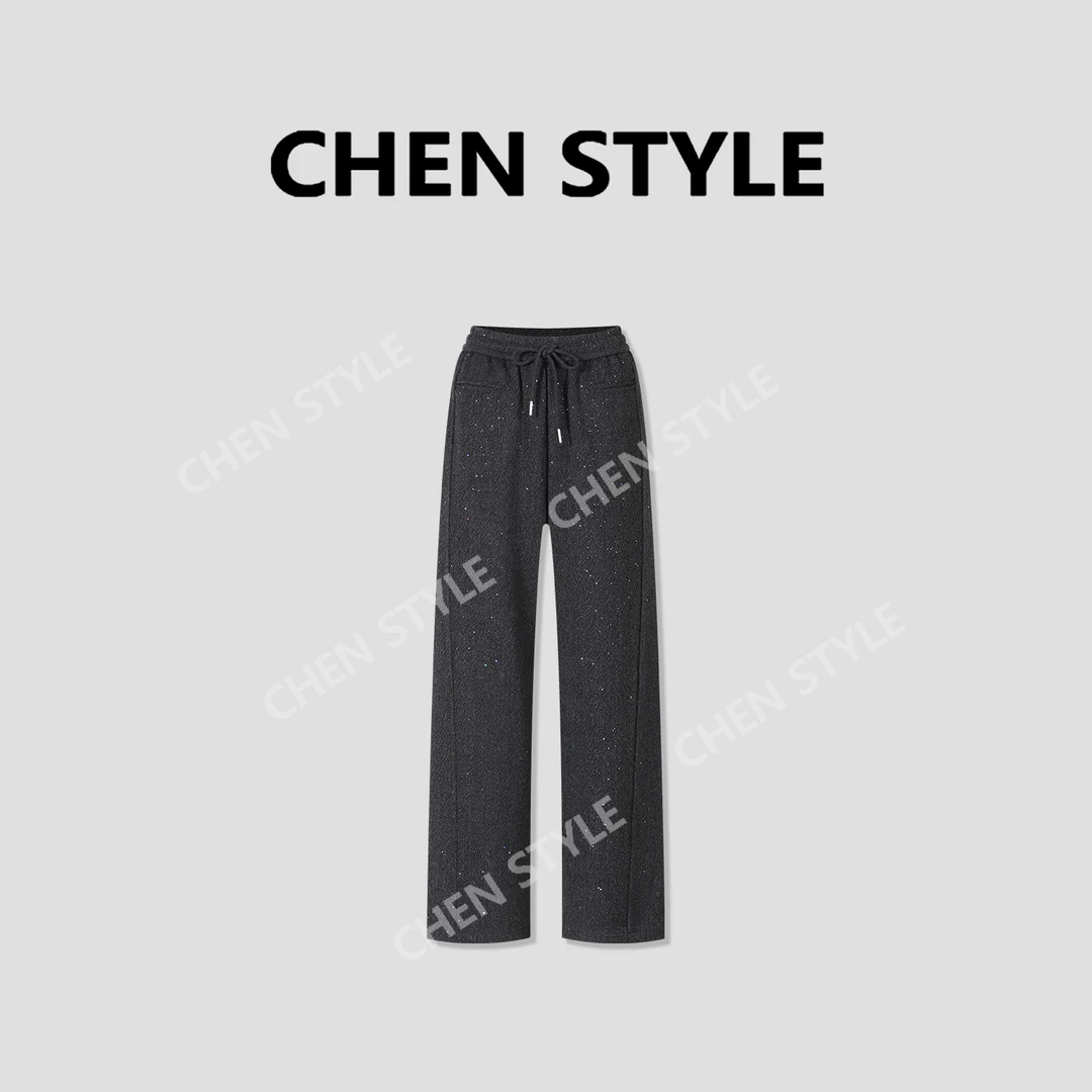 楚楚君~【羊.毛裤】K80907加厚松紧腰口袋繁星点点窄版直筒休闲裤