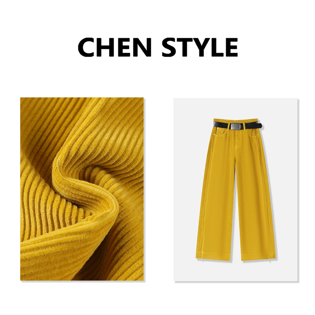 楚楚君~【版型王者】K80120高腰直筒灯芯绒休闲裤（配腰带）