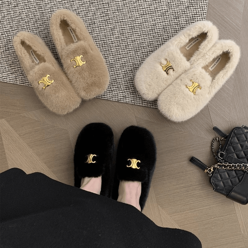 回力潮品2023新款韩版加绒外穿豆豆鞋女平底棉鞋一脚蹬水貂毛毛鞋