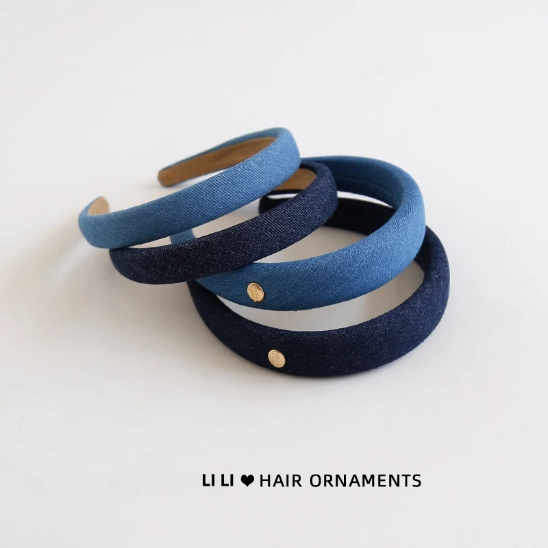 新款牛仔蓝发箍蓝色百搭简约发卡韩国头箍头饰高颅顶气质发饰