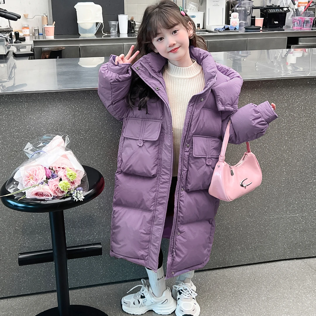 女童加厚棉衣2025新款洋气冬季棉袄中大童过膝中长款外套儿童冬装