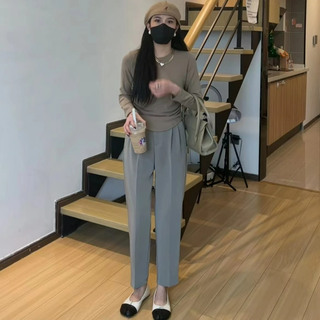 145-158小个子定制八分垂感小西裤春夏高腰显瘦宽松女裤烟管裤