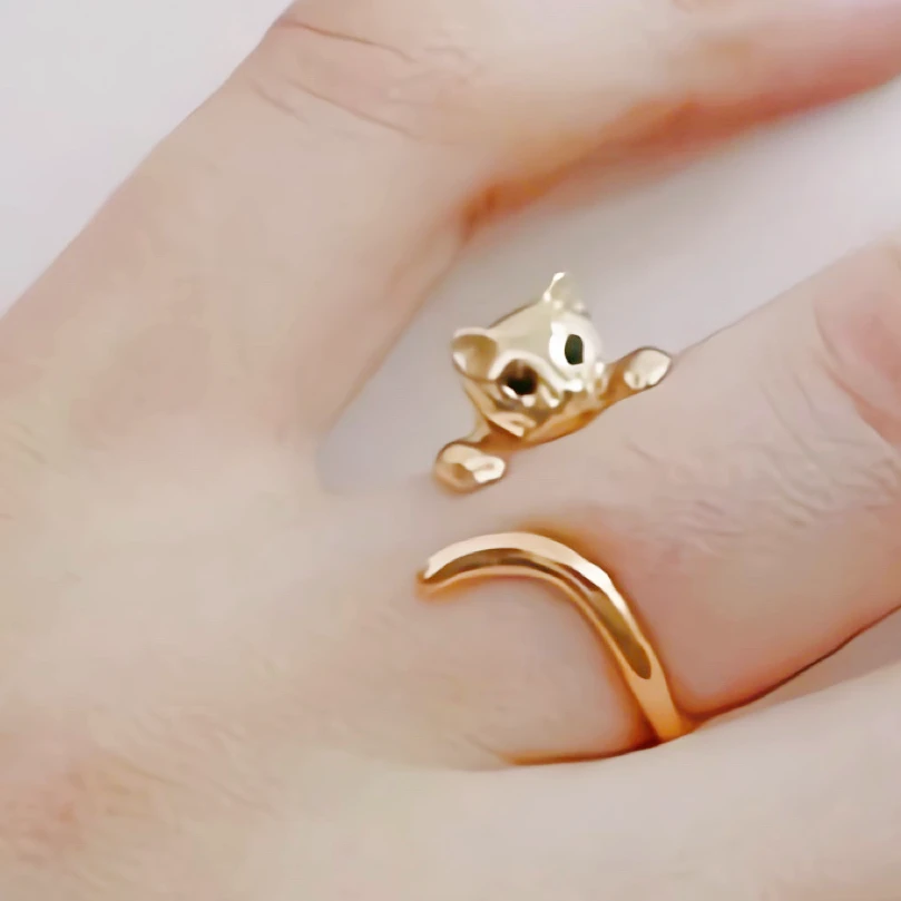 铜合金戒指 可调节戒指男手工气质迷你时尚可爱猫指环女轻奢精致