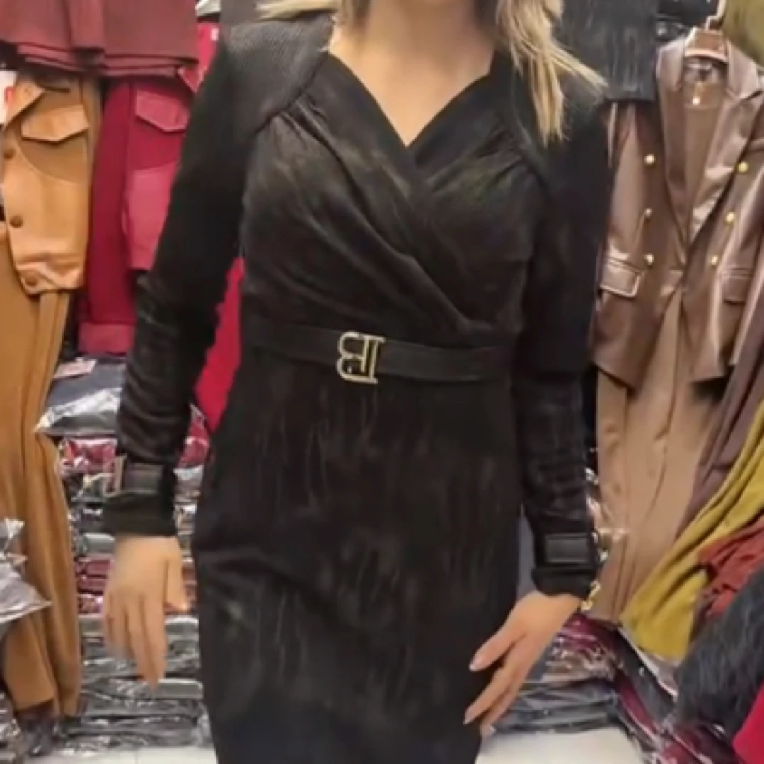 优雅复古收腰显瘦气质名媛连衣裙中长款