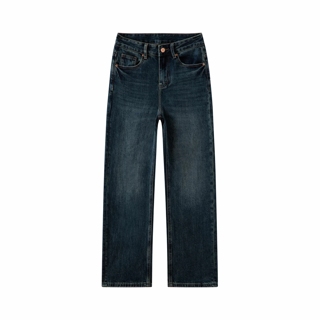 70019深色无弹窄版直筒裤 -