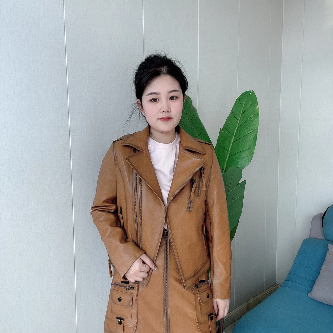 【Darley推荐】女士棕色皮外套皮衣女外套气质网红同款真皮百搭皮衣