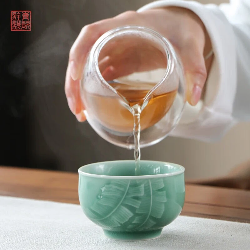 青瓷诠说龙泉青瓷 弟窑芭蕉杯 单杯茶具品茗杯茶盏 高档礼盒陶瓷