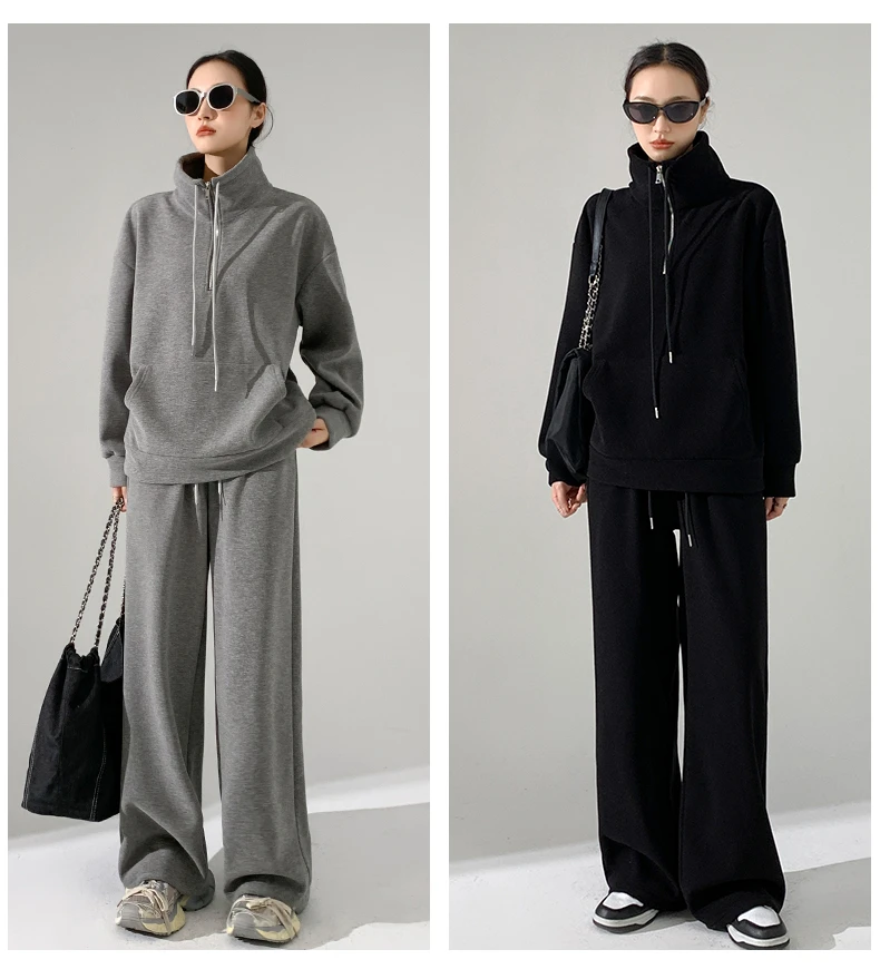 【主播推荐】秋冬立领半拉链卫衣卫裤套装女款加绒显瘦运动两件套