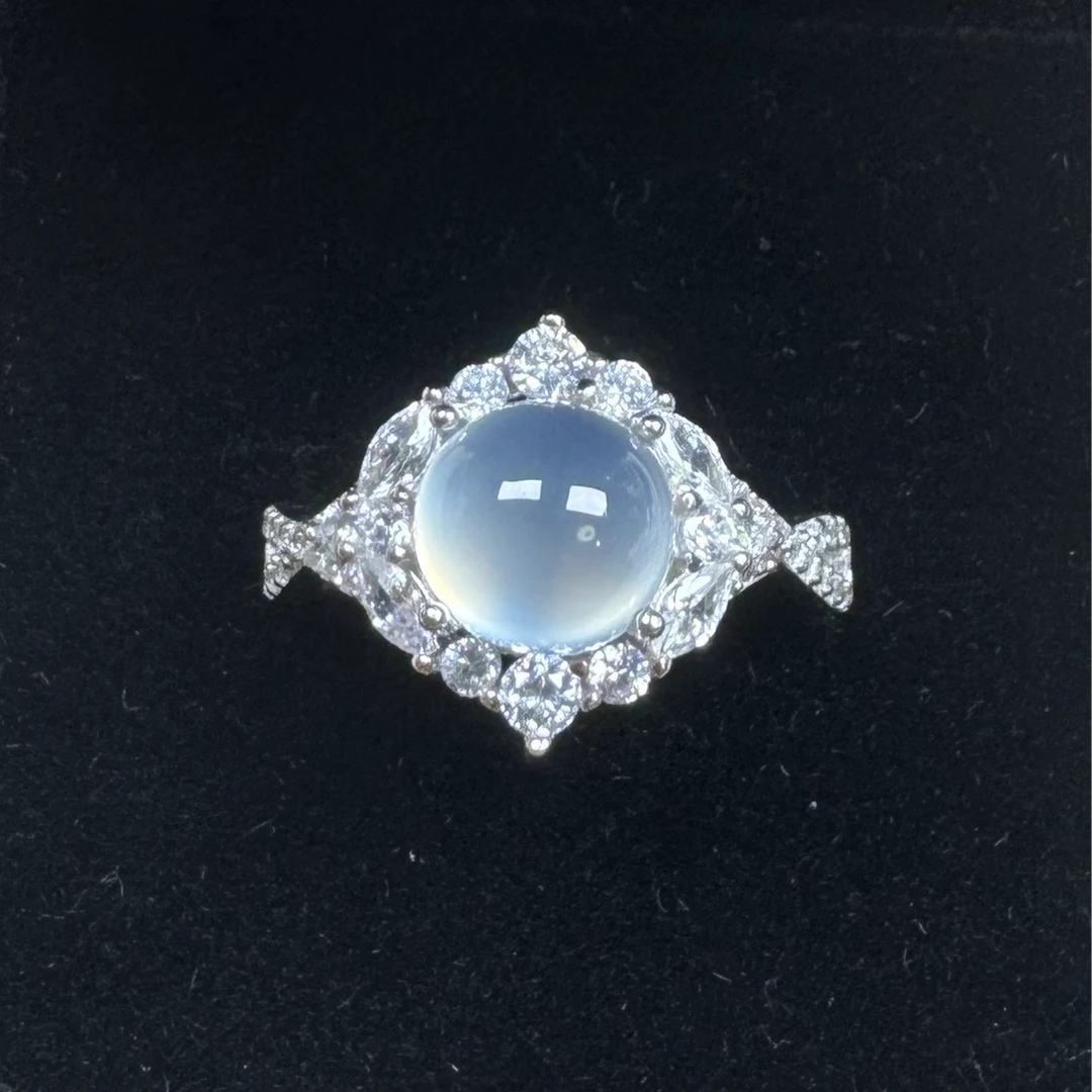 s925银镶嵌天然岫玉戒指气质时尚镂空爱心佛公满钻工艺银戒