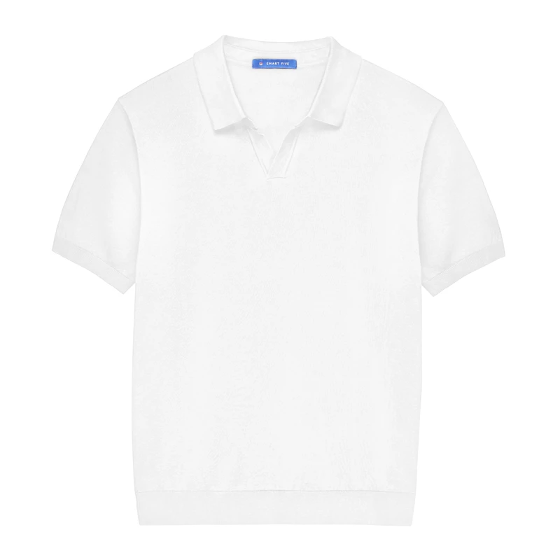 【凉感舒爽透气可机洗】白色短袖针织polo衫V领男士商务休闲T恤夏季