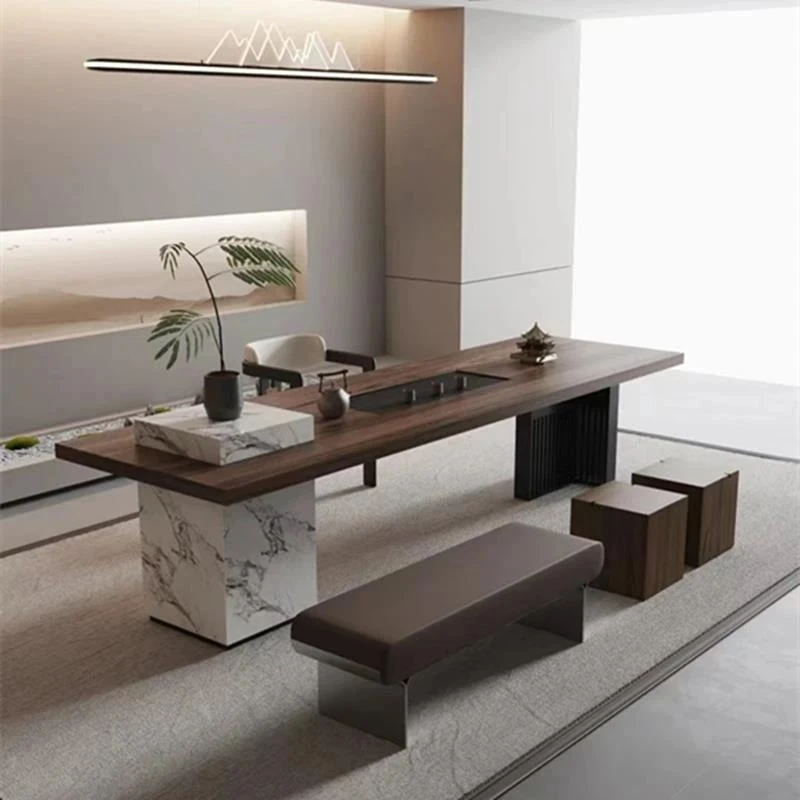 新中式实木茶桌椅组合现代轻奢风禅意茶室办公茶楼功夫泡茶台家具