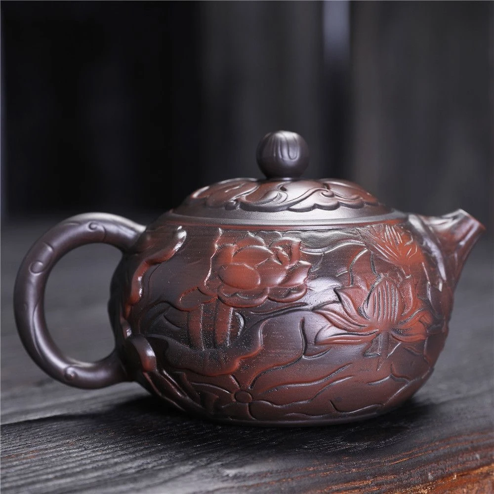 迎客-紫陶西施莲花壶200毫升（林永南）礼盒装 ZH155