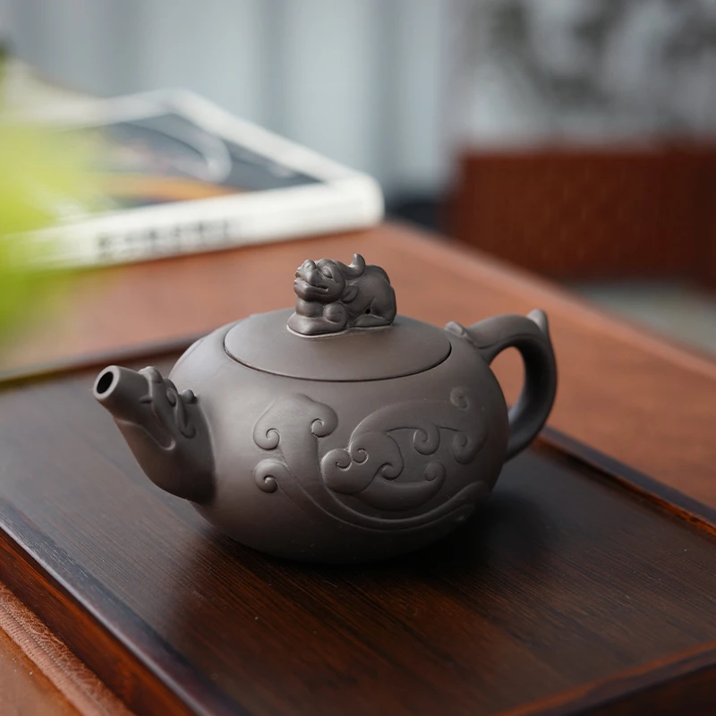 颜剑声瑞兽凤鸣貔貅壶250毫升容量原矿紫泥DY13