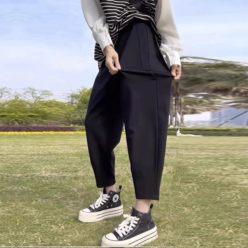 大码哈伦老爹裤女2024春秋新款胖mm显瘦宽松休闲阔腿九分萝卜裤子