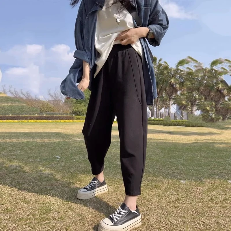 哈伦裤女2024新款春秋大码胖mm梨形身材高腰显瘦九分萝卜休闲裤子