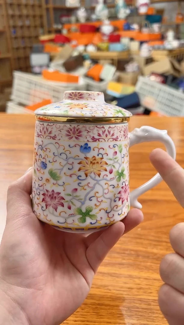 【闪购商品】其他京隆堂缠枝莲粉色办公杯