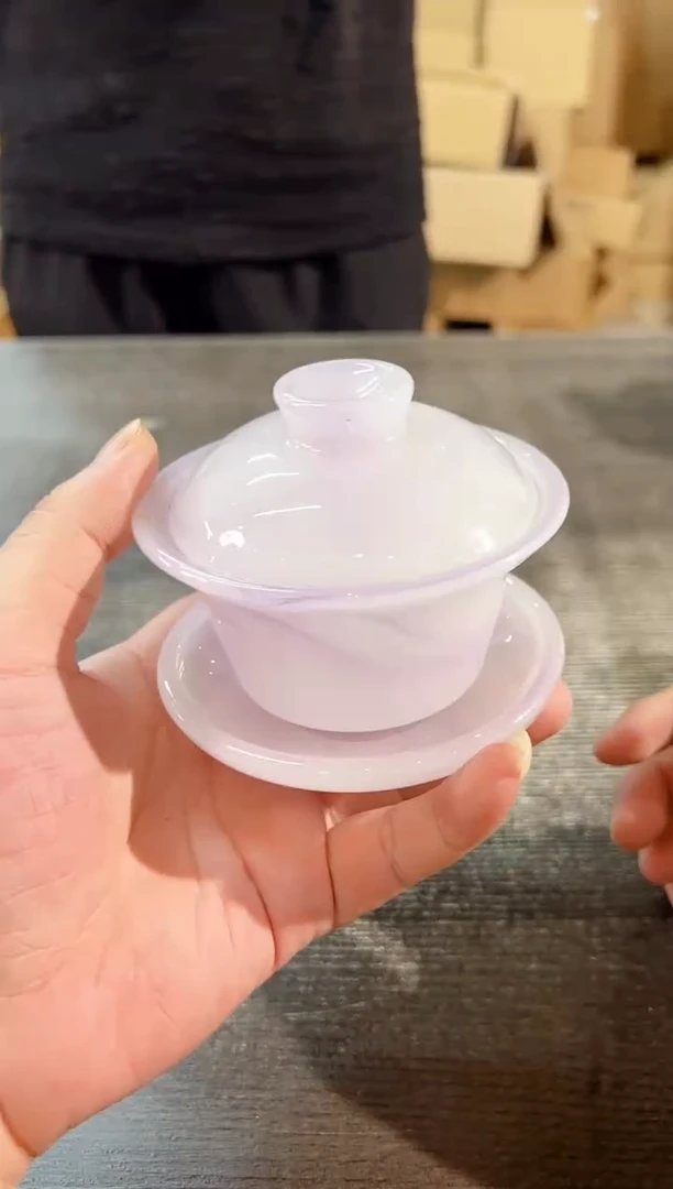 【闪购商品】其他白玉琉璃粉紫三才盖碗