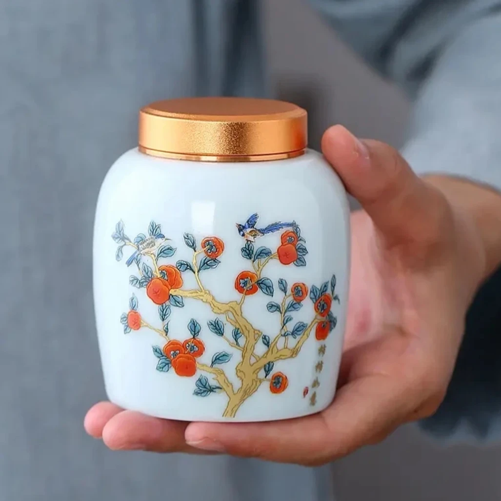 柿柿如意喜上眉梢合金旅行茶叶罐160ml