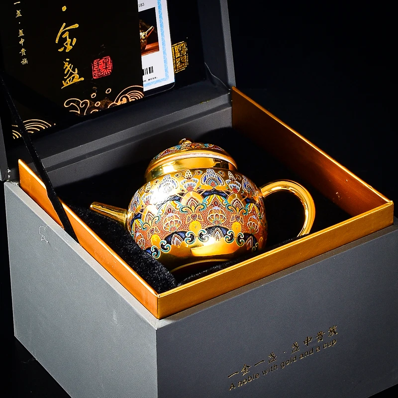 S635周鸿杰手工敦煌唐卡高端宝象纹鎏金壶陶瓷描金