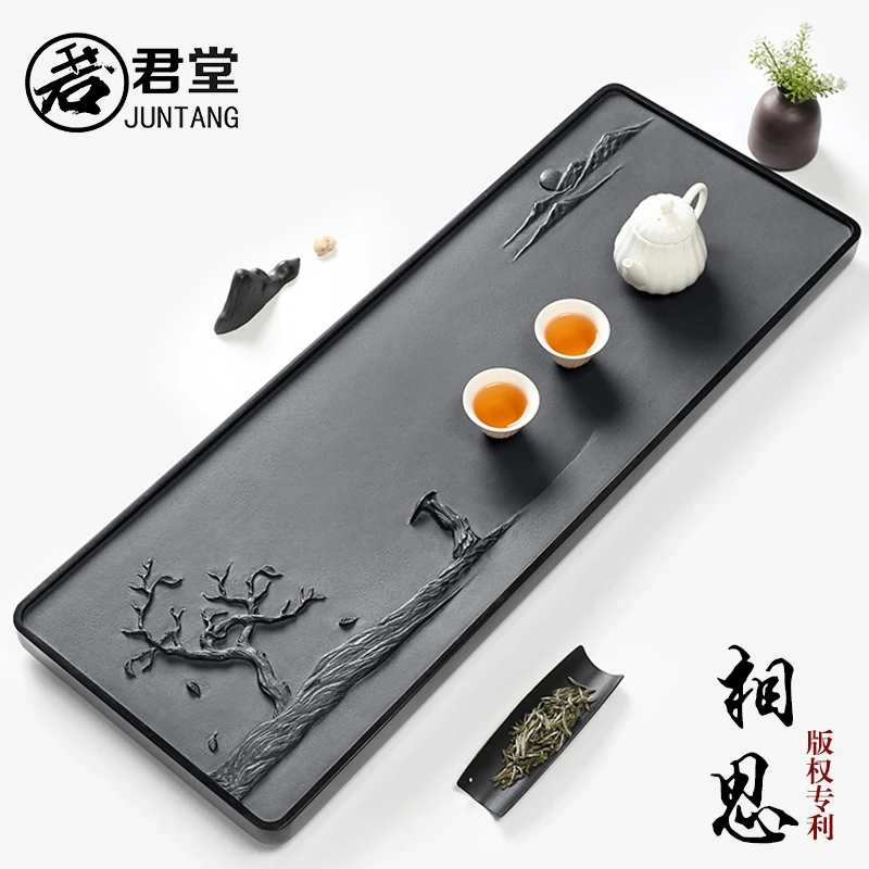 君堂乌金石手工雕刻相思高端天然石头茶台家用中式茶具办公茶托盘
