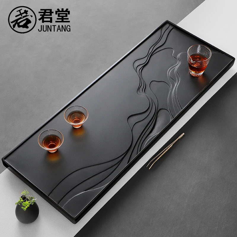 君堂天然乌金石茶盘整块磨砂工艺简约新中式石茶台茶具
