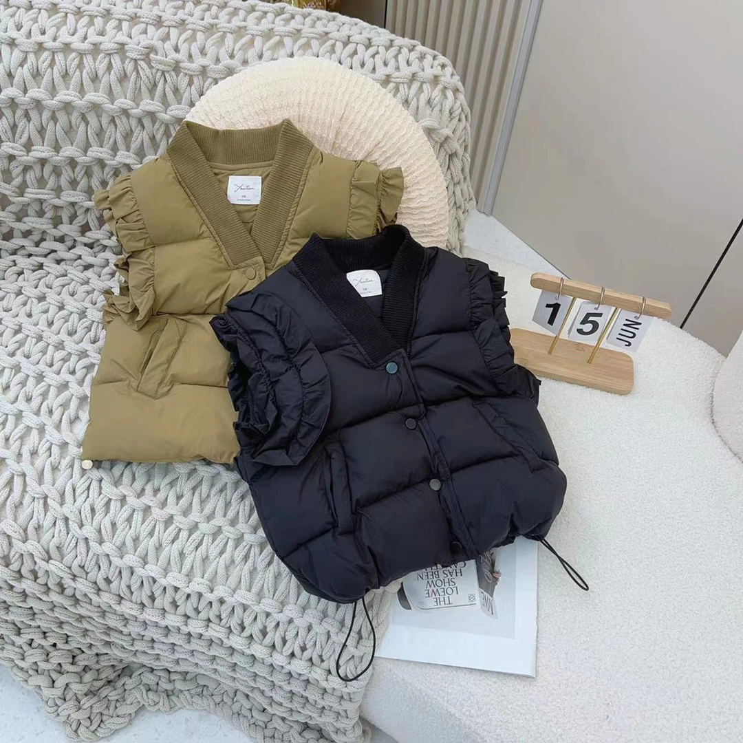 女童加棉马甲冬季新款儿童时尚百搭洋气花边韩版加厚爆款棉服