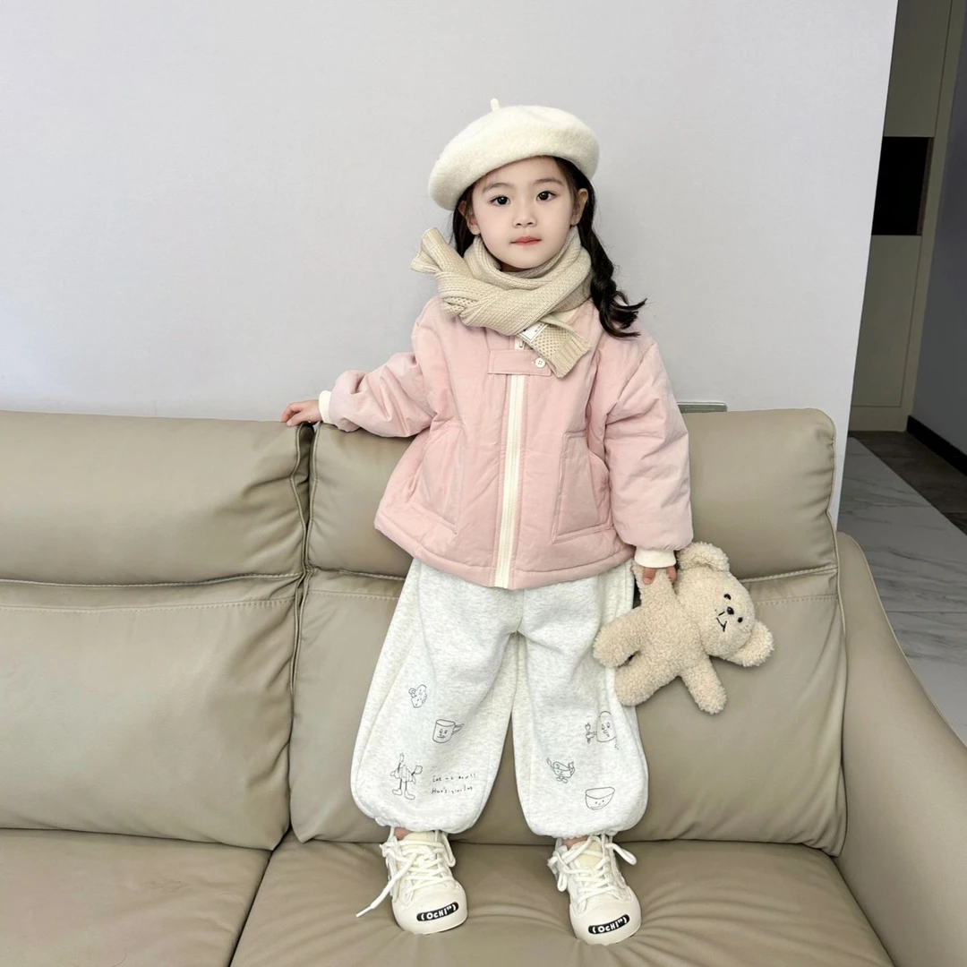 新款贴布小兔儿童冬季女童韩版夹棉棉服加绒加厚裤子两件套潮洋气