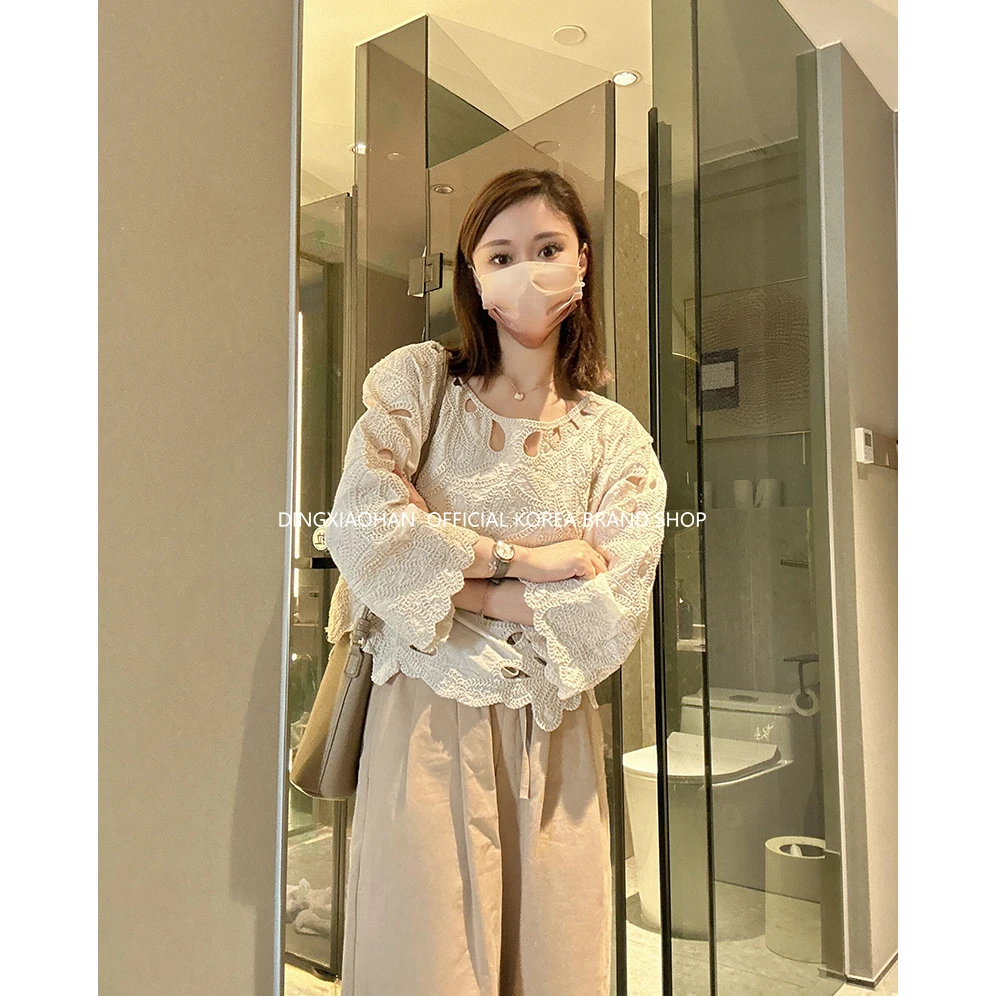 丁小晗【特/清】自制  设计感法式复古气质镂空套头小衫 1693