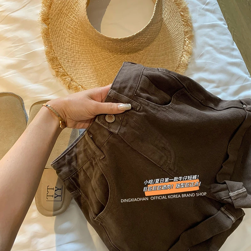 丁小晗【仲夏腿精】特别洗水韩版遮肉高腰显瘦休闲短款牛仔裤 99214