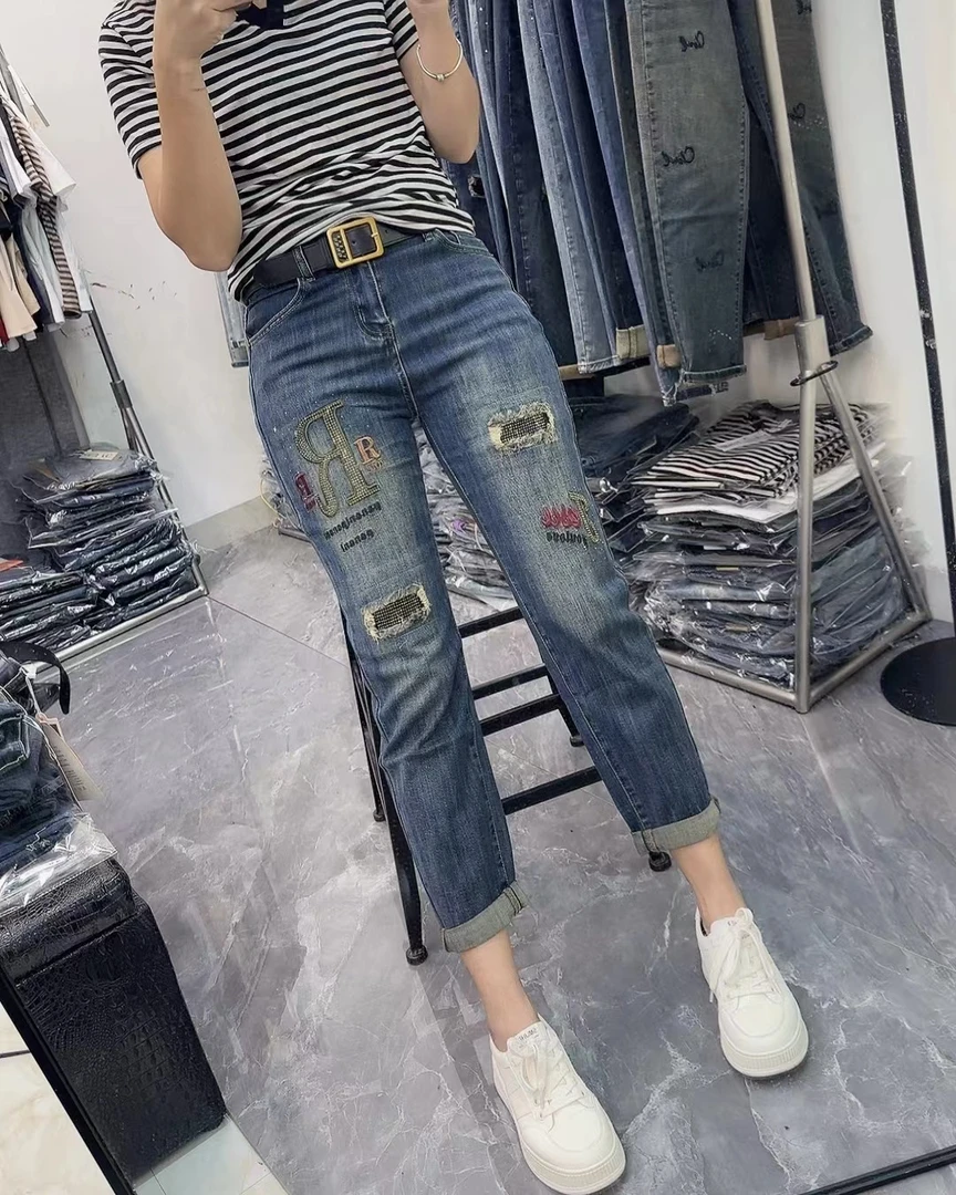 时尚潮流百搭韩版宽松哈伦老爹牛仔裤8652