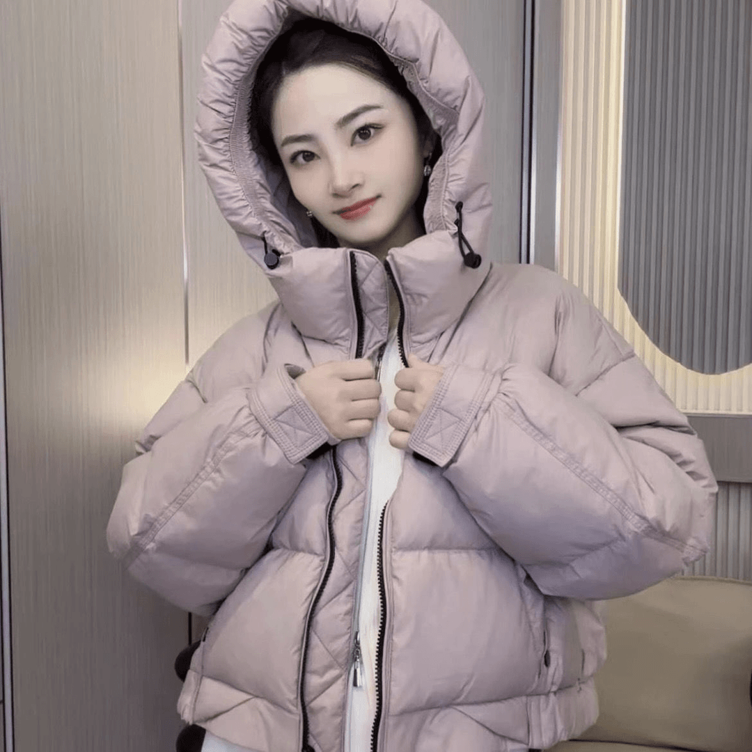 短款羽绒服女连帽2023年新款冬季休闲韩版简约保暖时尚白鸭绒外套