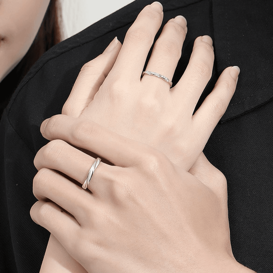 925银戒指 【双生结】情侣对戒男女时尚开口素圈指环小众高级感戒指