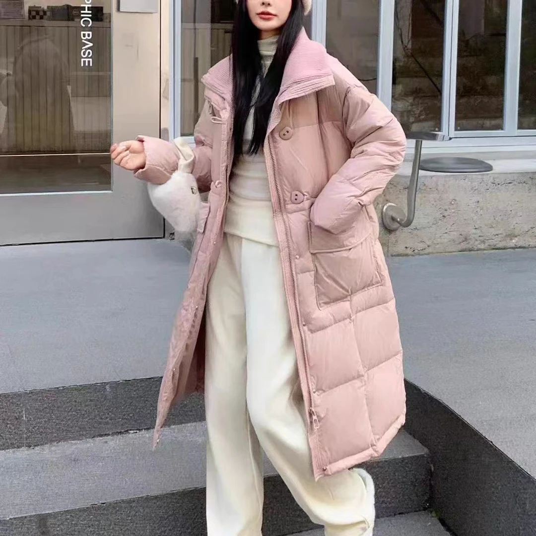 【赛姐专享  】女冬季中长款新款韩版时尚宽松过膝大翻领外套