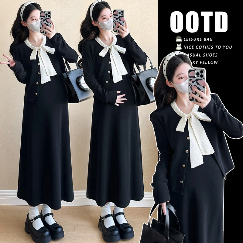 孕妇装春秋新款韩系时尚优雅千金风气质工装款小香风显瘦长袖套装