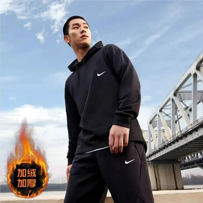 NK品牌秋冬季新款男女同款纯棉卫衣宽松休闲情侣外套加绒保暖上衣