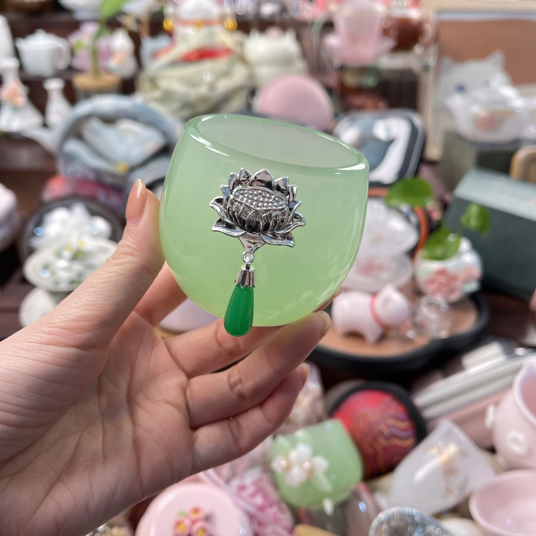 苹果绿荷花琉璃主人杯茶杯