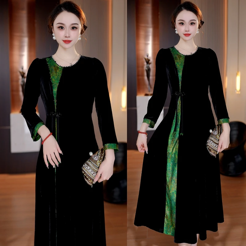 【省心穿搭】2024年新款丝绒连衣裙款收腰显瘦气质轻奢重工礼服裙子