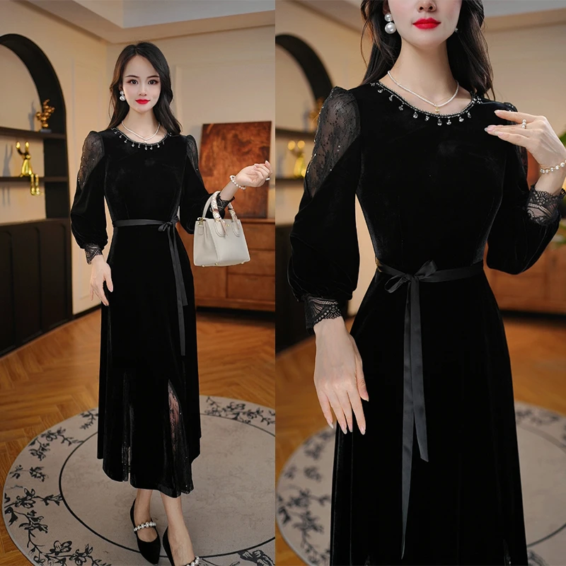 新2024年新连衣裙款秋季美显瘦气质高贵轻奢高端重工洋气礼服裙