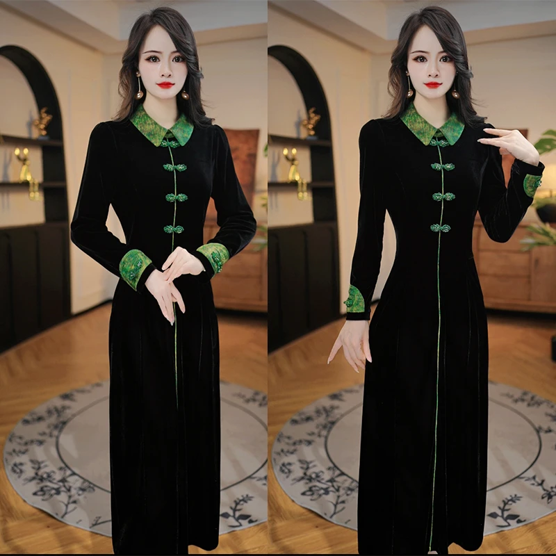 【重工】日常新中式春季连衣裙2024年显瘦气质丝绒轻奢时尚连衣裙