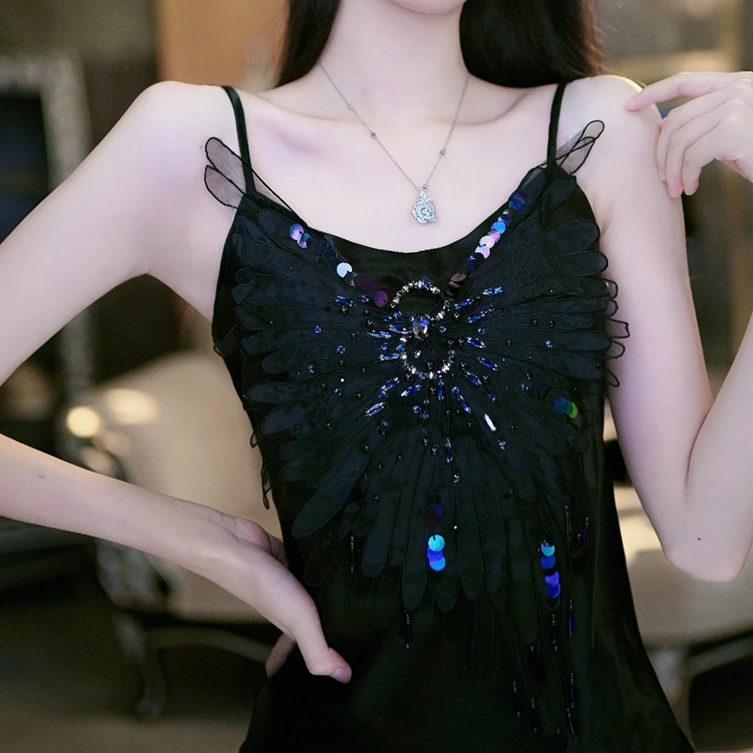 SEJI/瑟纪6.26缤纷羽翼重工气质吊带