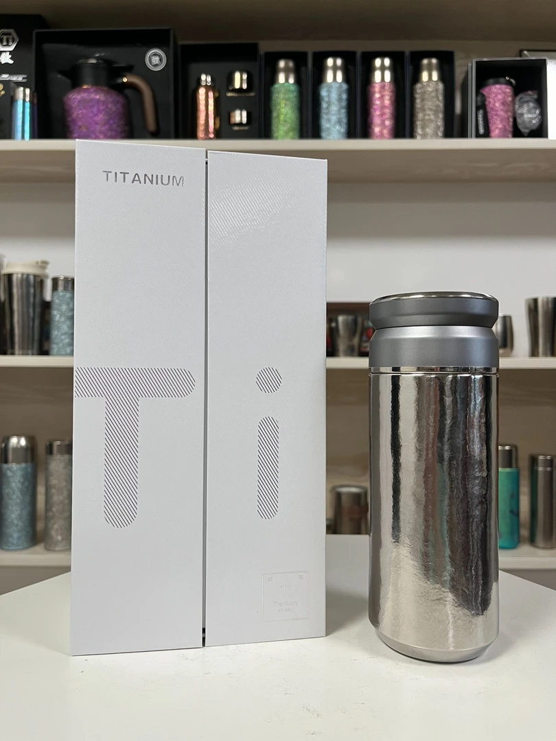 【钛有生活】双层400ML茶水分离双开盖内外纯钛保温杯抑菌保鲜水杯