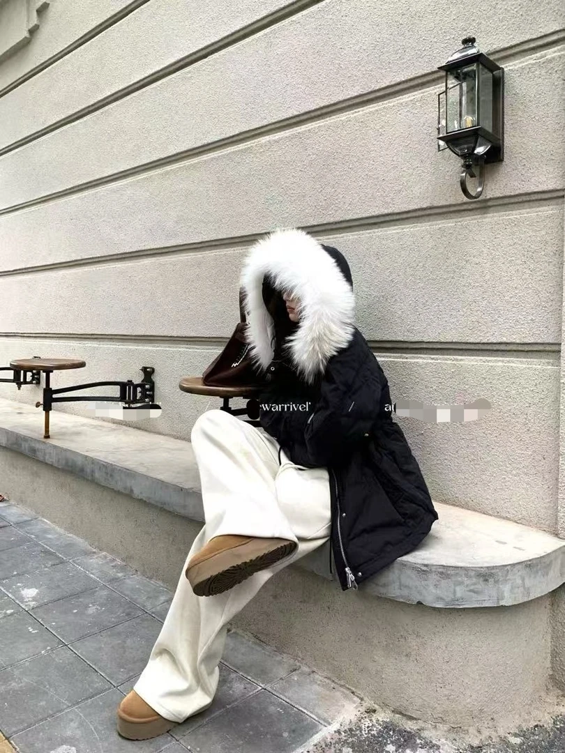 《韩货》2024冬季新款气质收腰真毛领时尚羽绒服外套C191