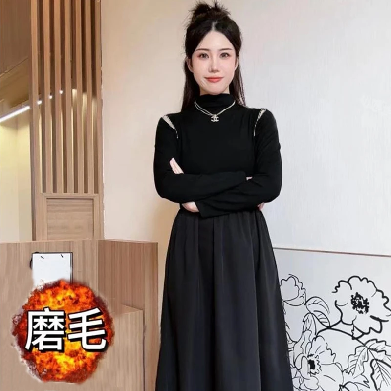 TW连衣裙收腰显瘦小黑裙内搭裙子时尚配大衣裙子女款连衣裙7913