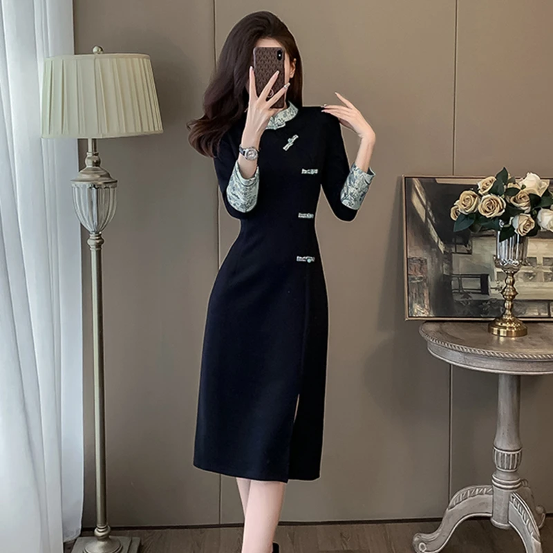 【TW】新中式国风黑色连衣裙女秋2025新款高端精致显瘦气质裙子1973